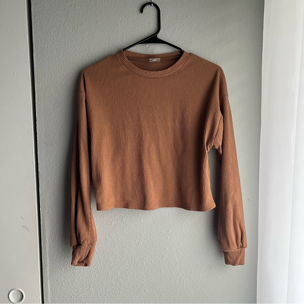 Women's Tan Ribbed Long Sleeve Top